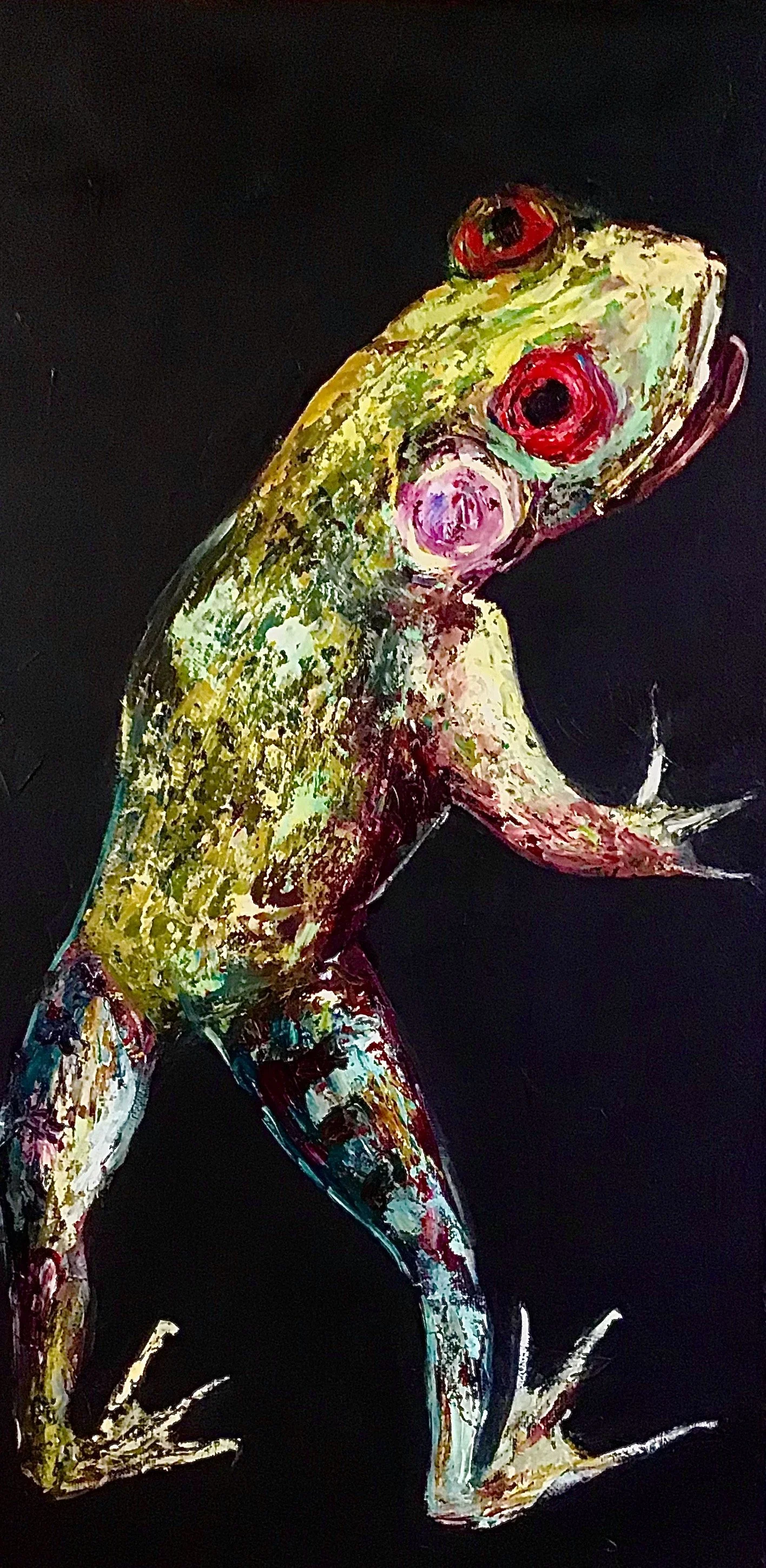 “Standing Frog” 2020 Oil on Black Canvas 20”X 10” $500.jpeg