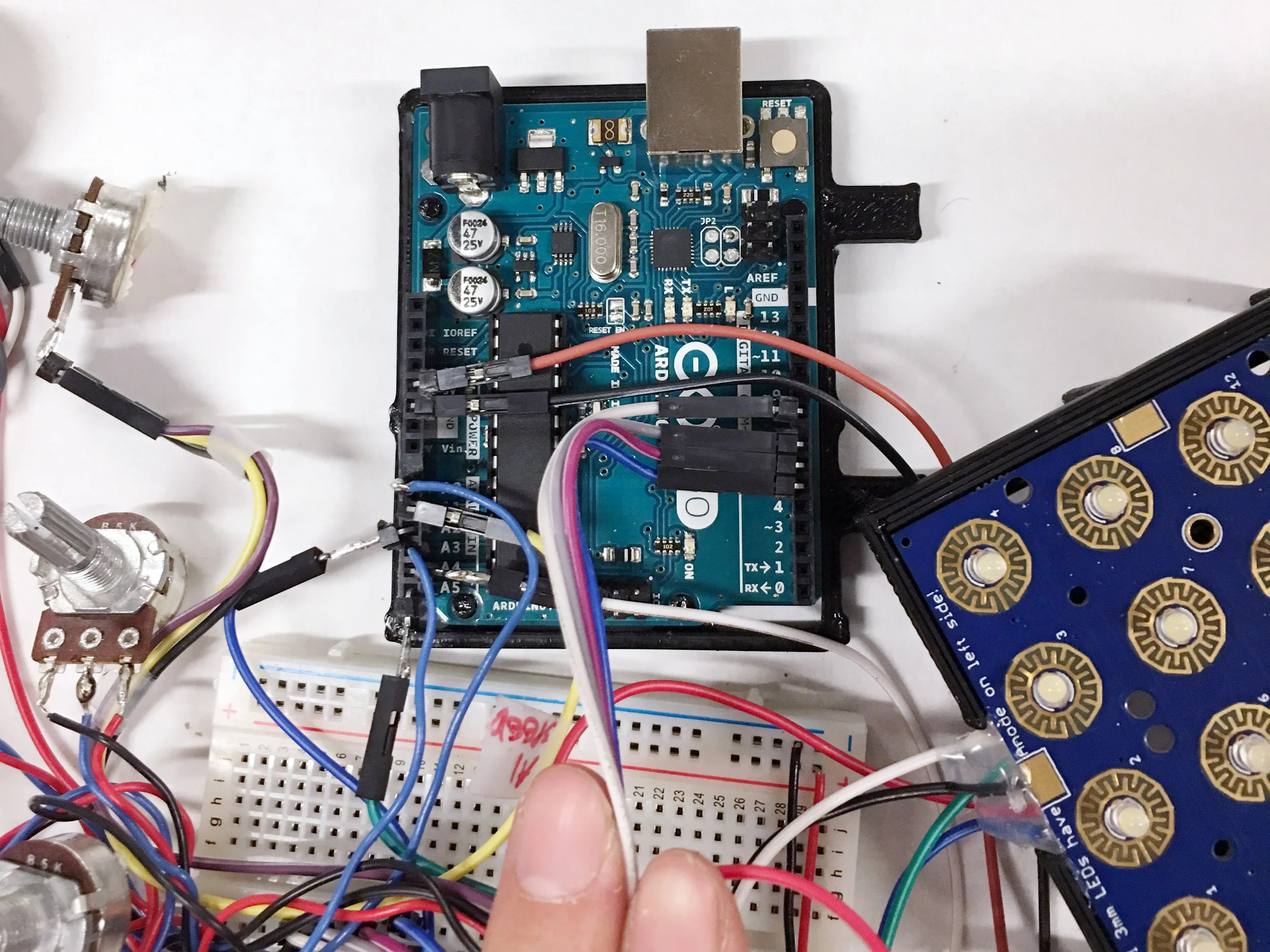 In order to optimize the space inside the box, we found that 90 angle header pins and female jumper cables are the best way to solve our problems.