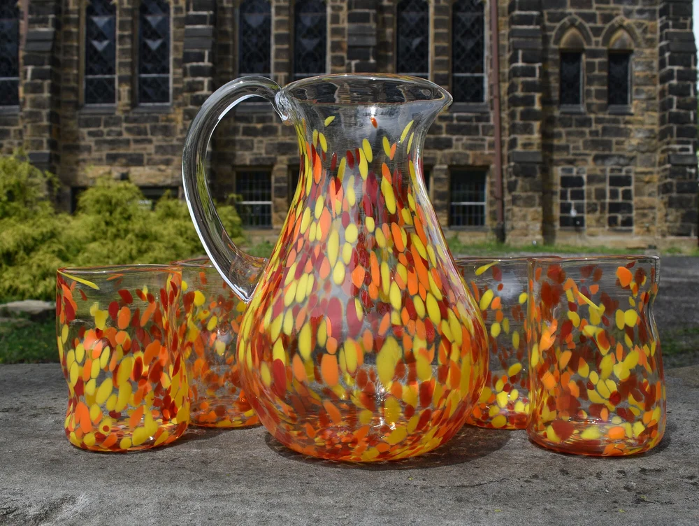 Pitcher and cup set - Orange Mix  Akron Glass Works