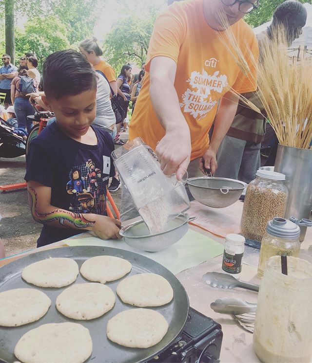 From &ldquo;Flower to Flour&rdquo; at Union Square Park on June 1st  for &ldquo;It&rsquo;s My Park Day 2019&rdquo; with @unionsquareny  Sweetcycle pedalers ground up some soft winter wheat berries.  They sifted the flour; they separated the flour fro