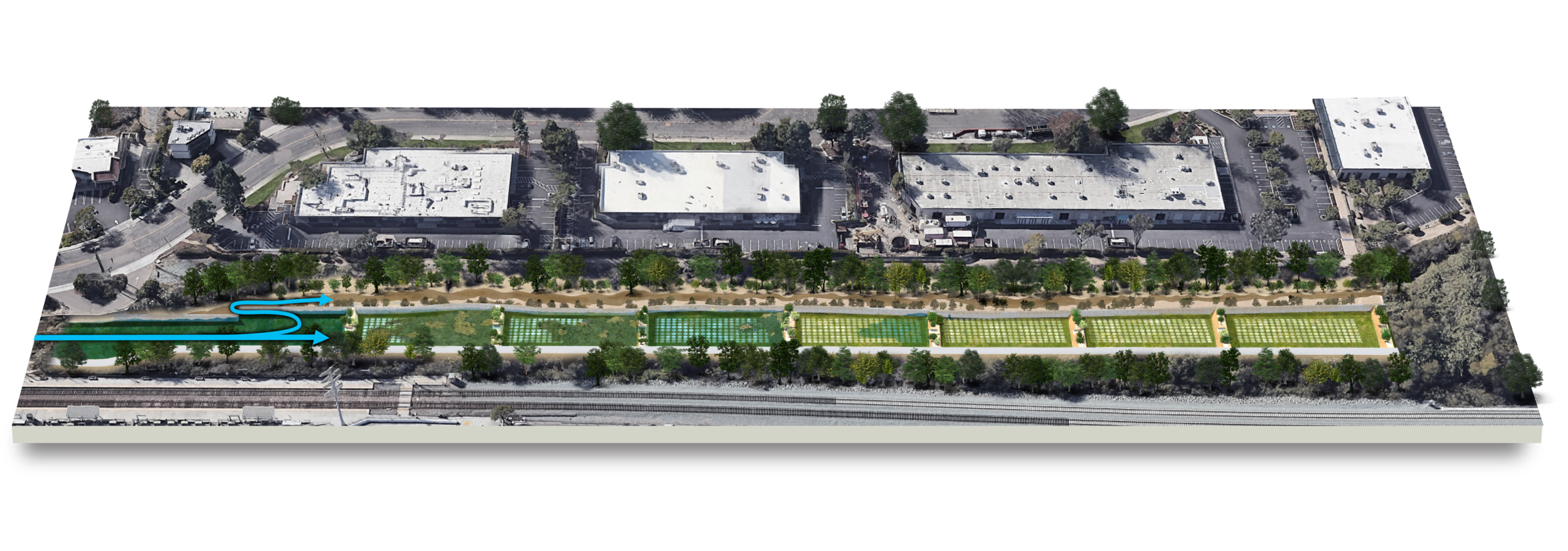 Proposed waterway illustration overlay on Google Earth 