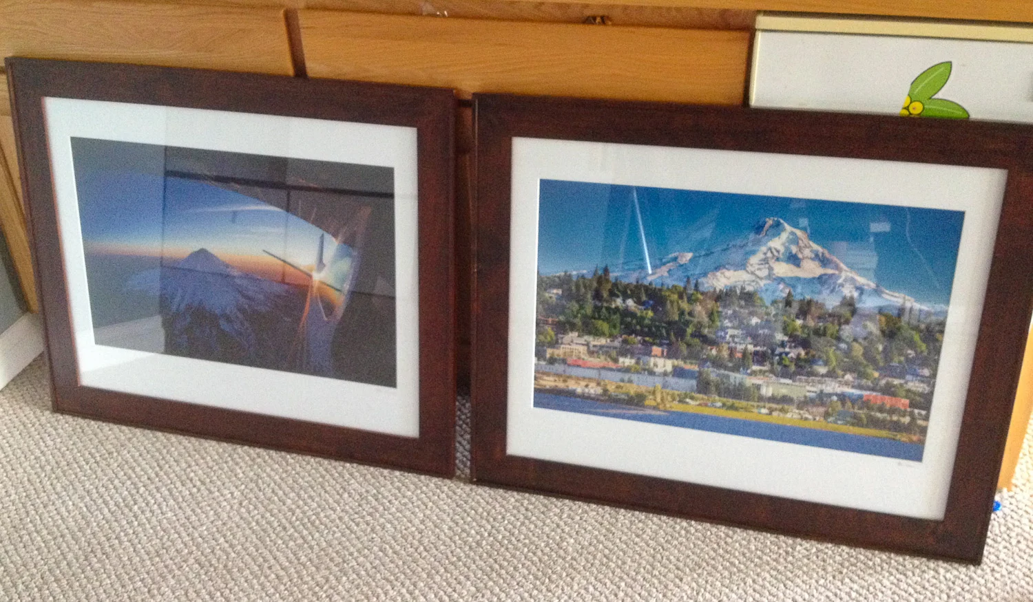 Mt Hood Aerial, and "Beautiful Hood River" framed & matted photography (sorry about the terrible iPhone snapshot)