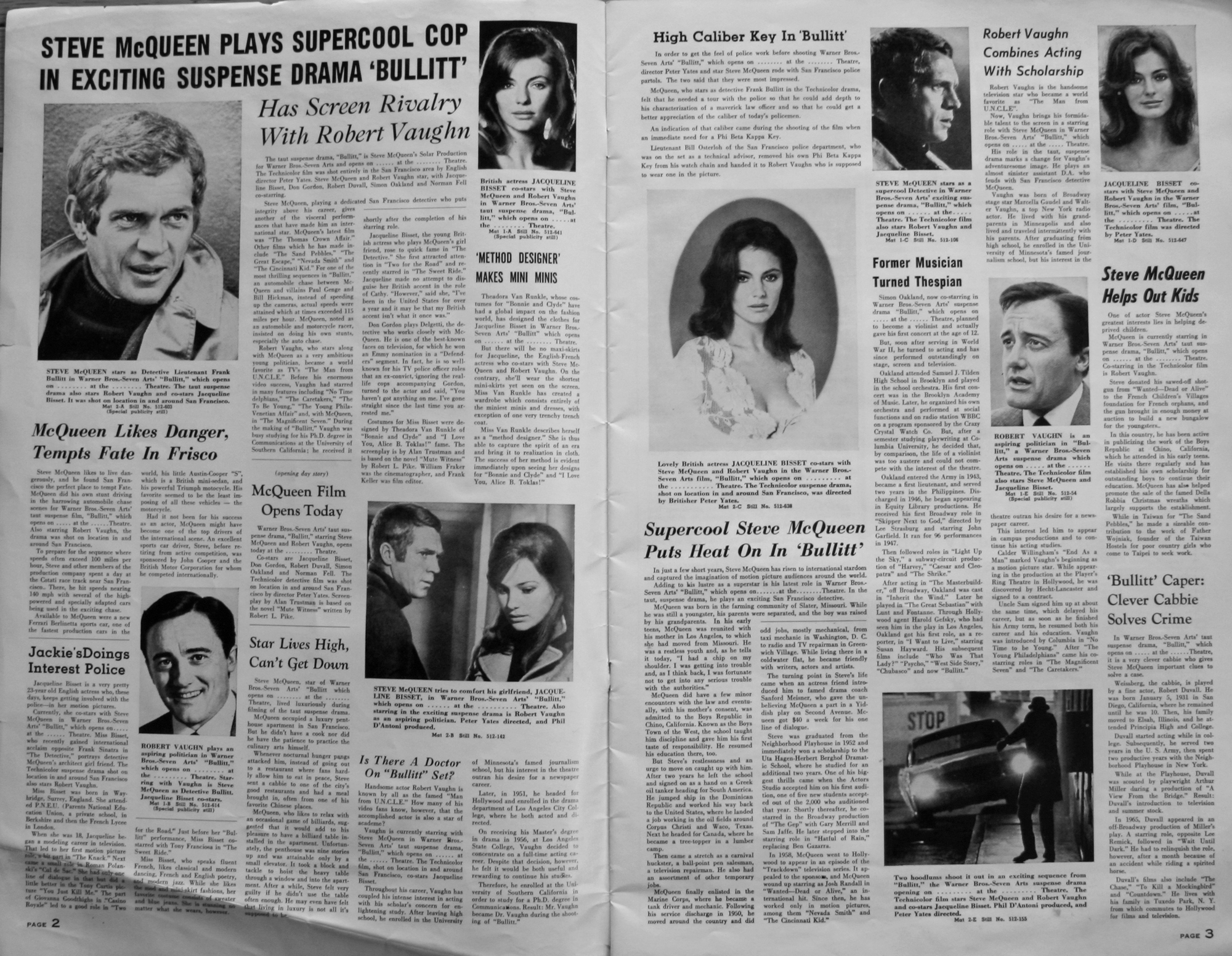 These pages are from the  Warner Bros. Seven Arts Pressbook  .&nbsp;The book went to theaters so they could have material to promote  Bullitt .&nbsp; Property Frank Marranca  