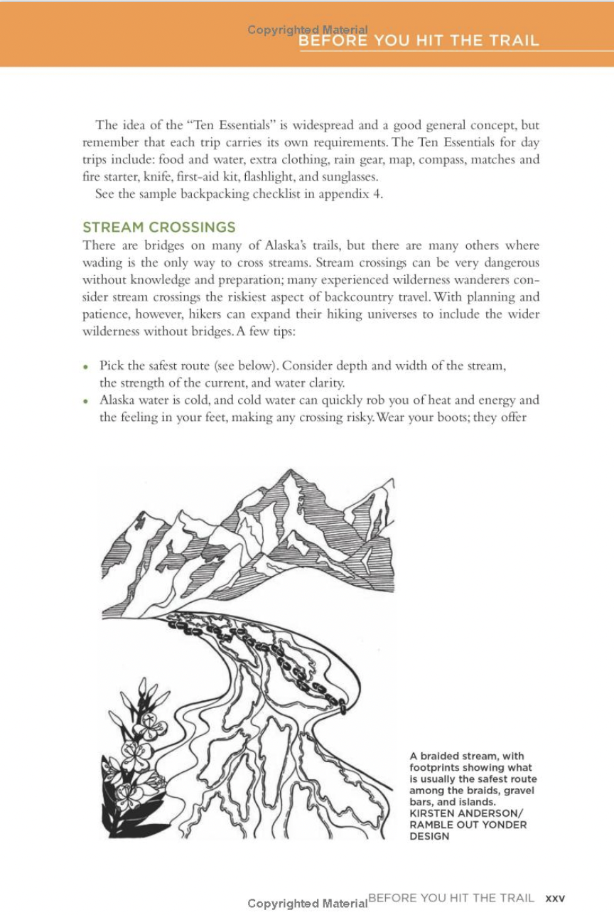 Hiking Alaska Stream Crossing Illustration