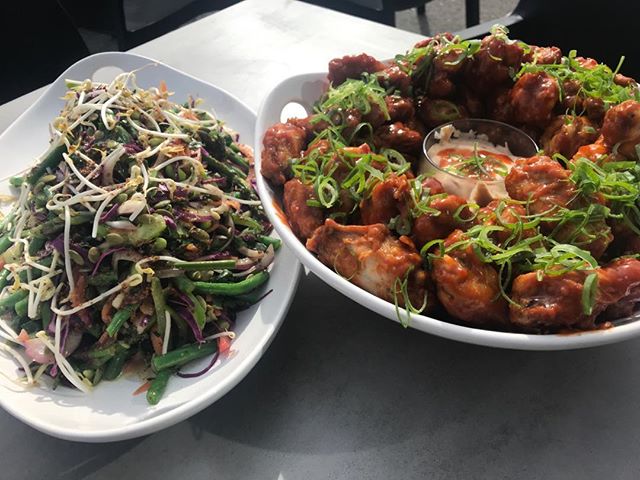 asparagus salads and buffalo wings👌