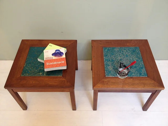 Brown Saltman Side Table Set End Table Pair Two Square Constellation Series Walnut_02.jpg