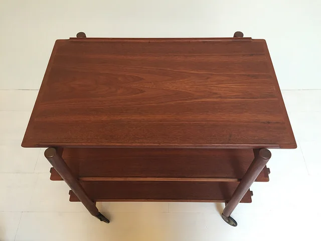 Rolling Bar Cart Teak Service Cart with Removable Trays Mid Century Modern Barware Furniture_02.jpg