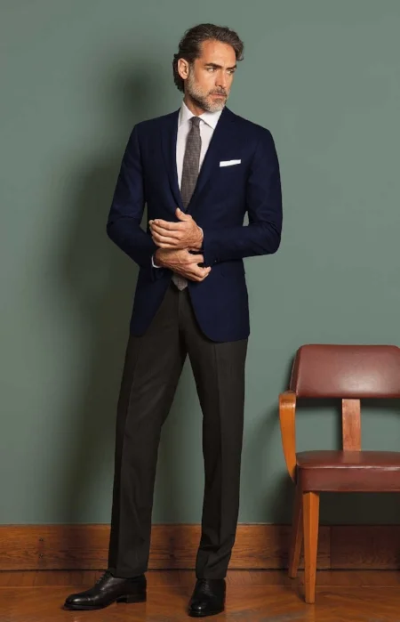 3. The Navy Suit Jacket with the Subtle Grey Check Pants