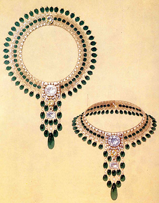  Sketch of emerald, diamond, and platinum necklace, Boucheron,&nbsp;1928 