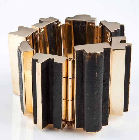 Nevelson cuff, wood, gold.  image, didier Ltd  