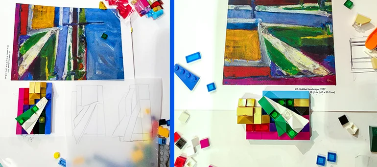 Design process for creating The Scape convertible pin/pendant, inspired by Diebenkorn's Untitled Landscape, 1957