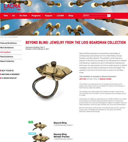LACMA website for Beyond Bling