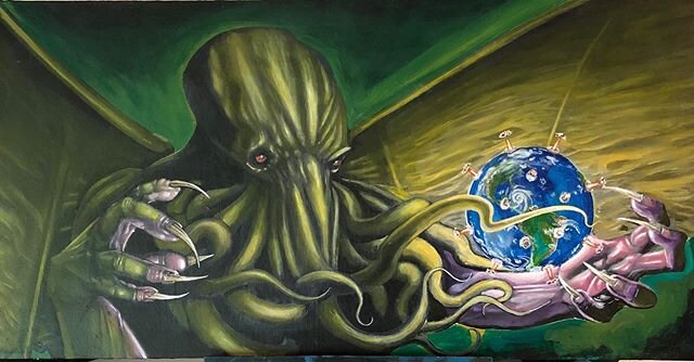 Finally banged this feller out #cthulu &amp; #covid_19 #acrylicpainting on canvas