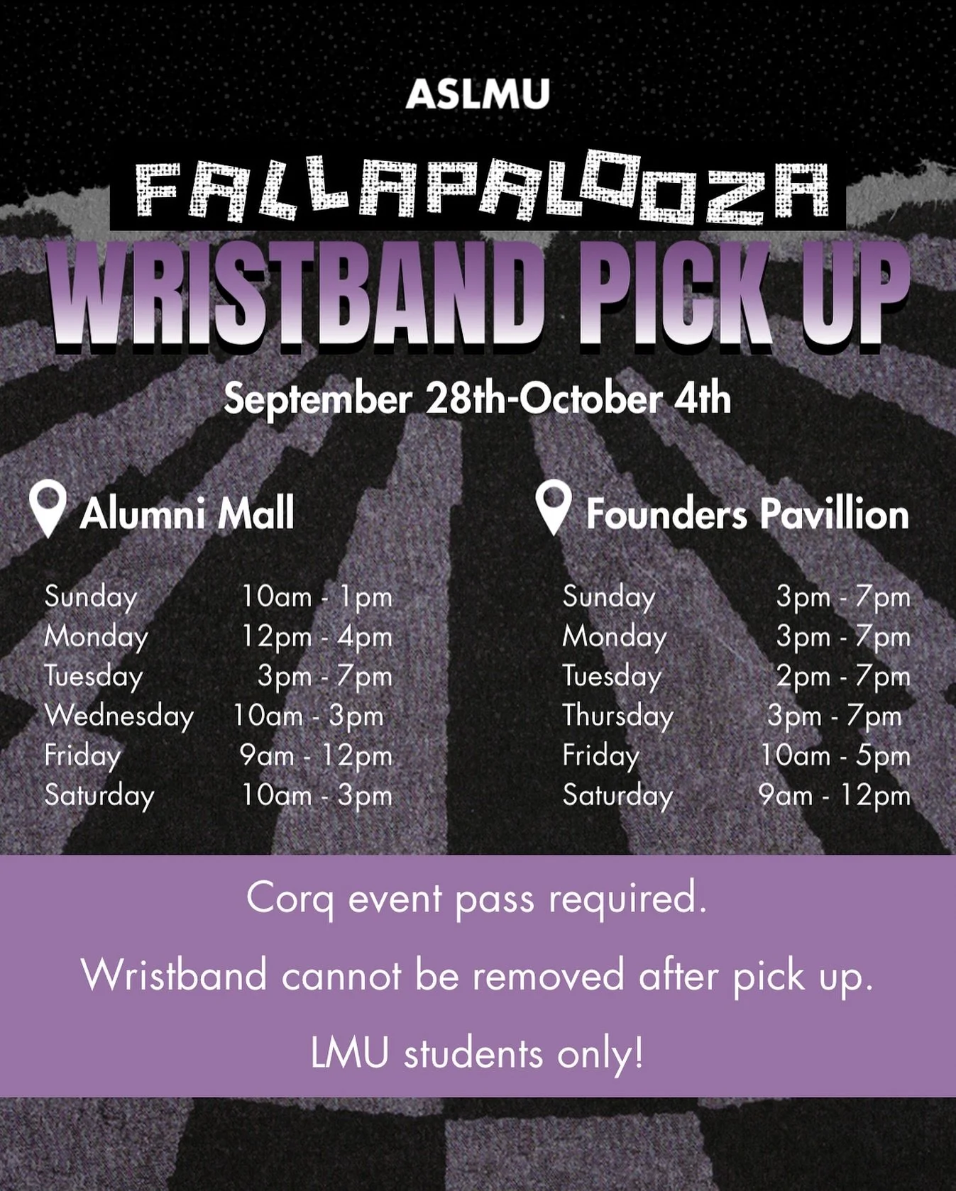 Fallapalooza WristBand Pickup Info and Riles! make sure to grab yours! Mark your calendars, October 5th 4-7pm
-
#ASLMU