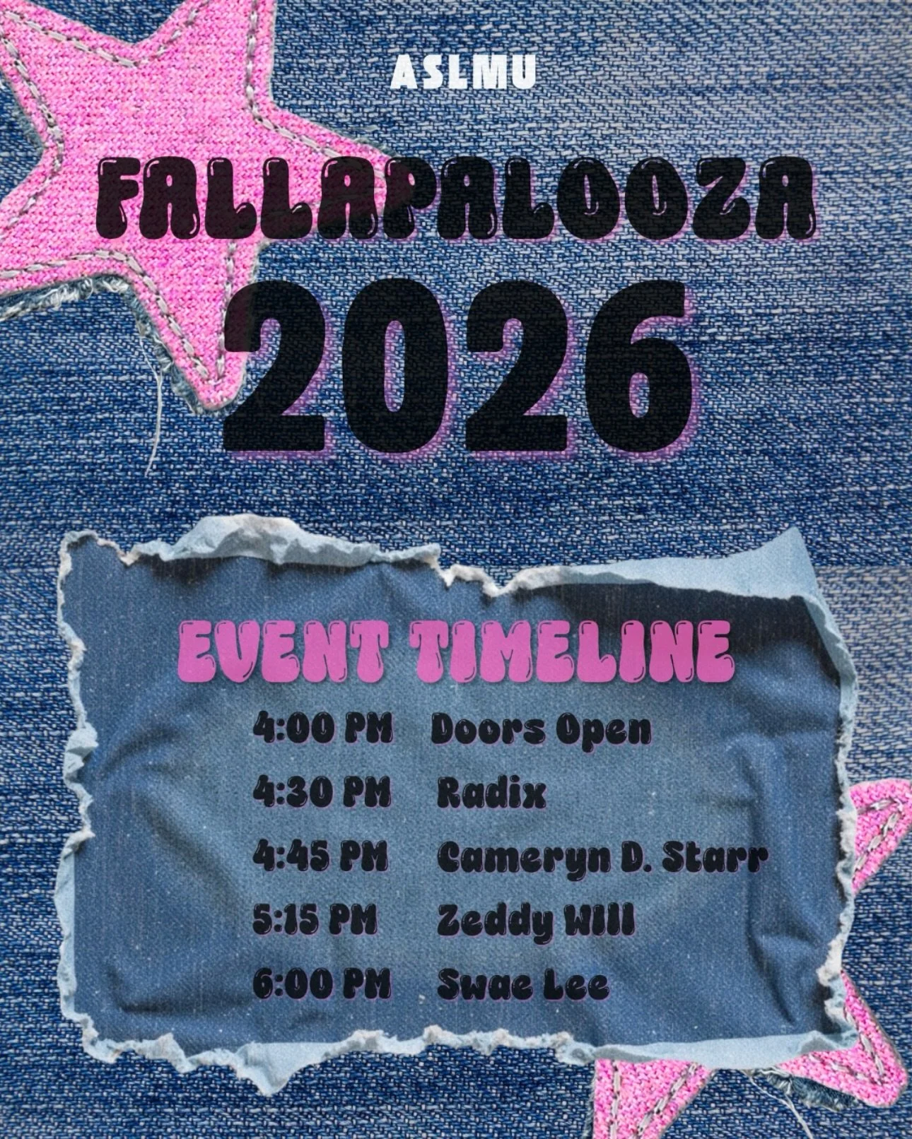 Here&rsquo;s the Falla lineup so you know where you need to be and WHEN 👀

Doors open at 4 PM and we&rsquo;re going all the way through Swae Lee at 6 PM. Get there early, stay for the whole thing, and don&rsquo;t miss a set!

#ASLMU

Come for the mu