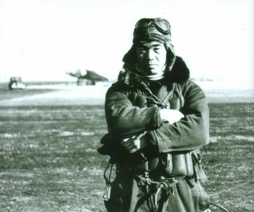 Saburo Sakai, looking like a villain, but also fantastic.