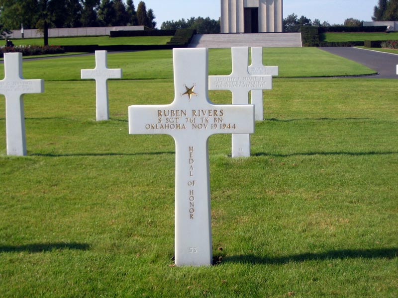 Grave markers are too modest for some people. "Yeah, here's Rivers. Medal of Honor, beat down racism at home and abroad. Tank commander. The usual." Still, you'll notice none of his neighbors get a rad star at the top.