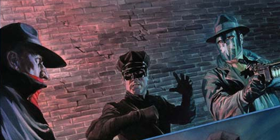 © Dynamite Comics Meeting the Green Hornet and Kato. As it's the 30's, note that everyone has a hat.