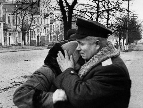 Allow me to take a first turn that few American writers would, and *start* with something that establishes Mr. Khrushchev's status as a Hero. This photo is of Khrushchev comforting a fellow Soviet in Stalingrad, 1942. I don't exactly have specific criteria for "Hero" status. That being said, participation in the Battle of Stalingrad immediately makes someone eligible for that title by my metric.
