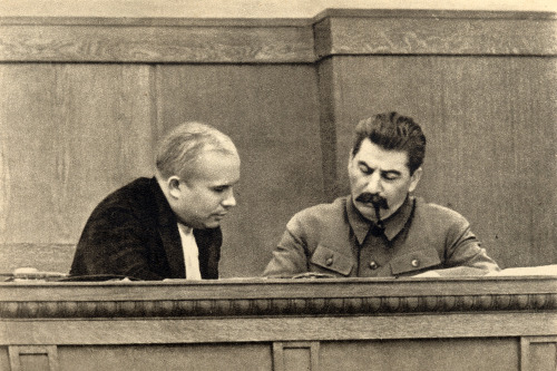 Khrushchev with Stalin, 1936. For those of you not familiar with Stalin's HR policies, there are very few people ever photographed this close to Stalin who were ever seen or heard from again.