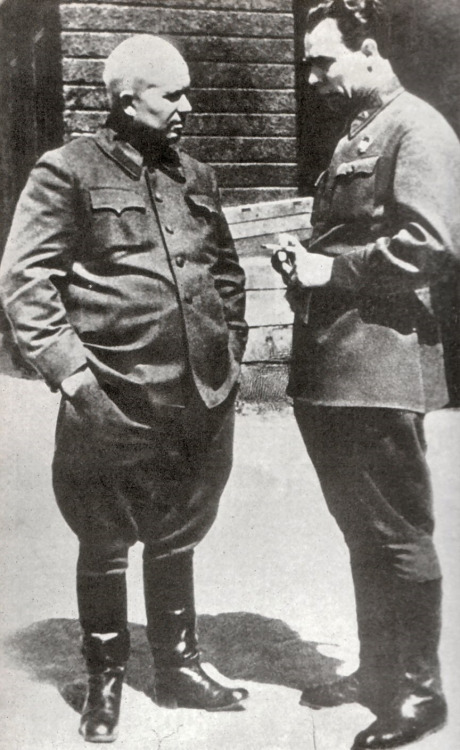 Khrushchev meets with Leonid Brezhnev (right). Date unknown, but I suspect it's late 40's or early 50's.