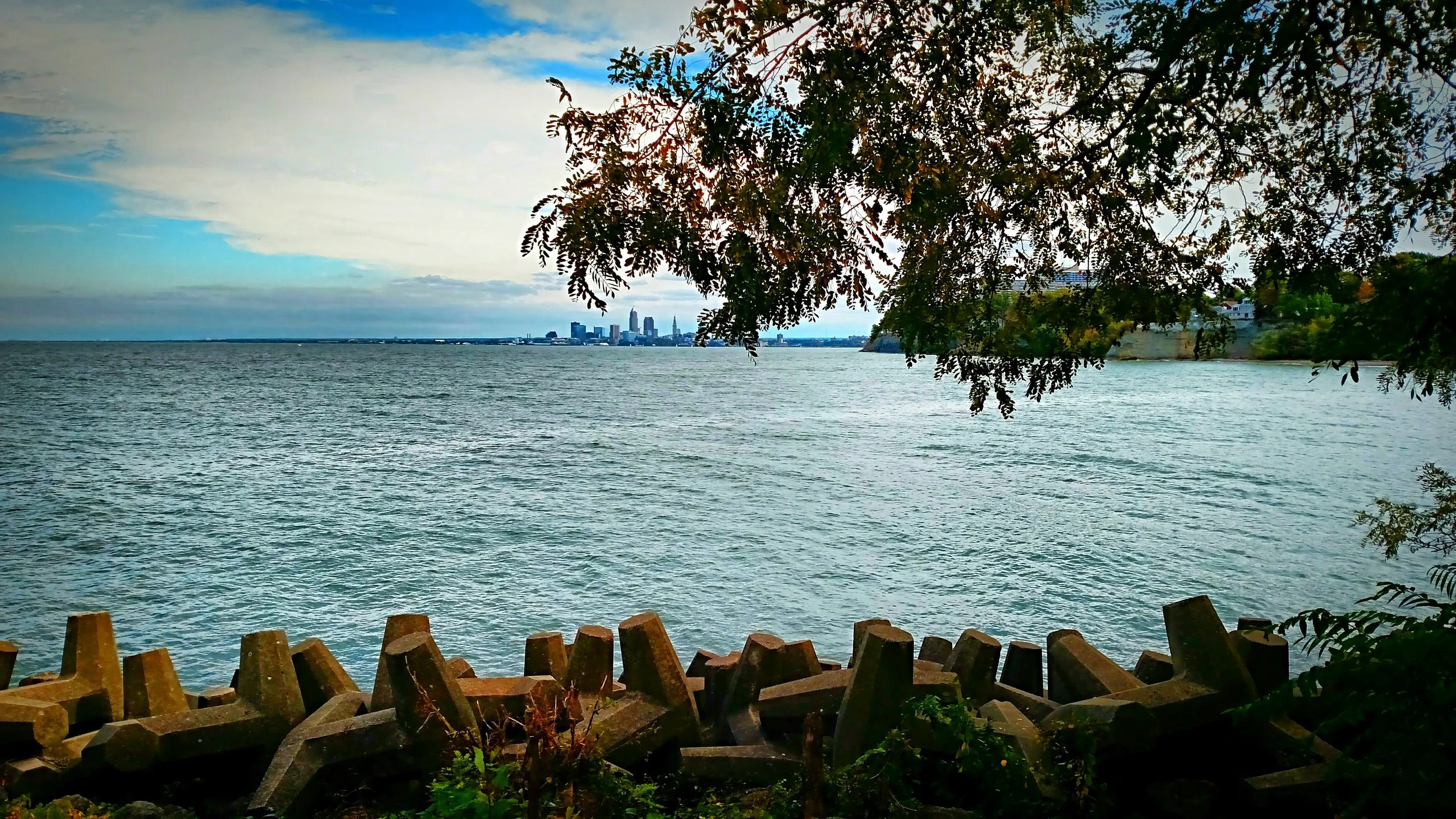 Lake Erie with downtown Cleveland in the background.