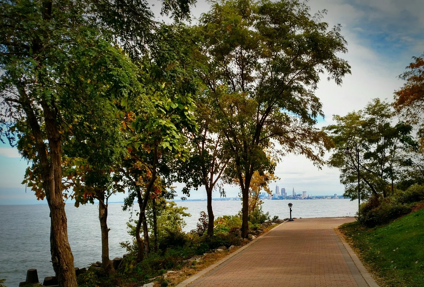 Lakewood Park with downtown Cleveland in the background.