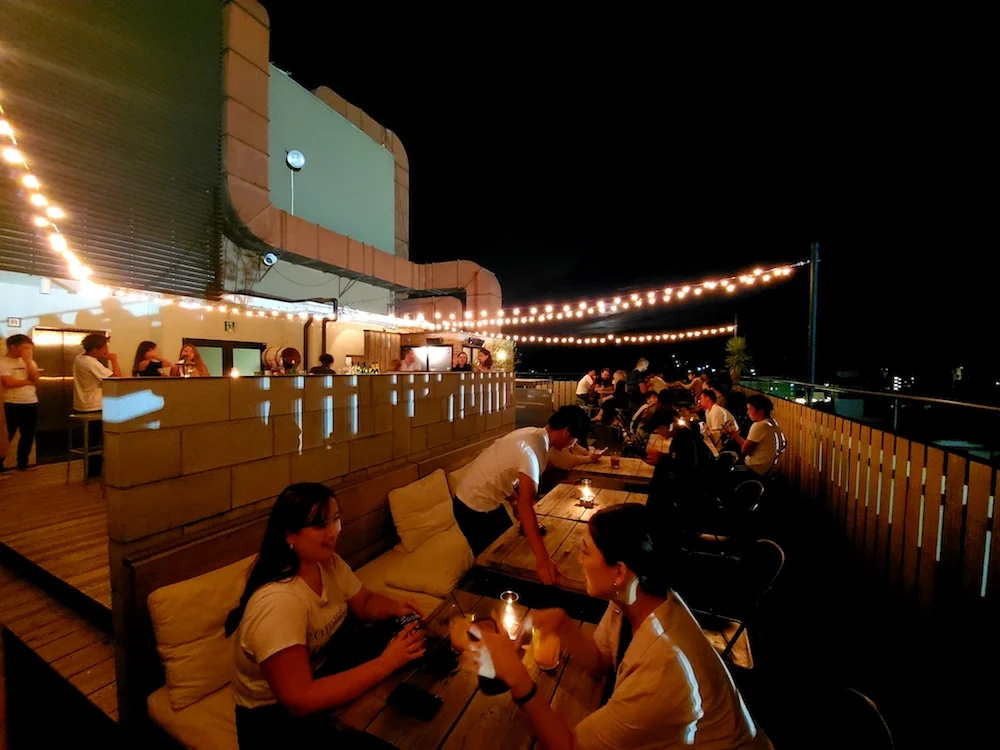In the Moon rooftop bar in Kyoto.
