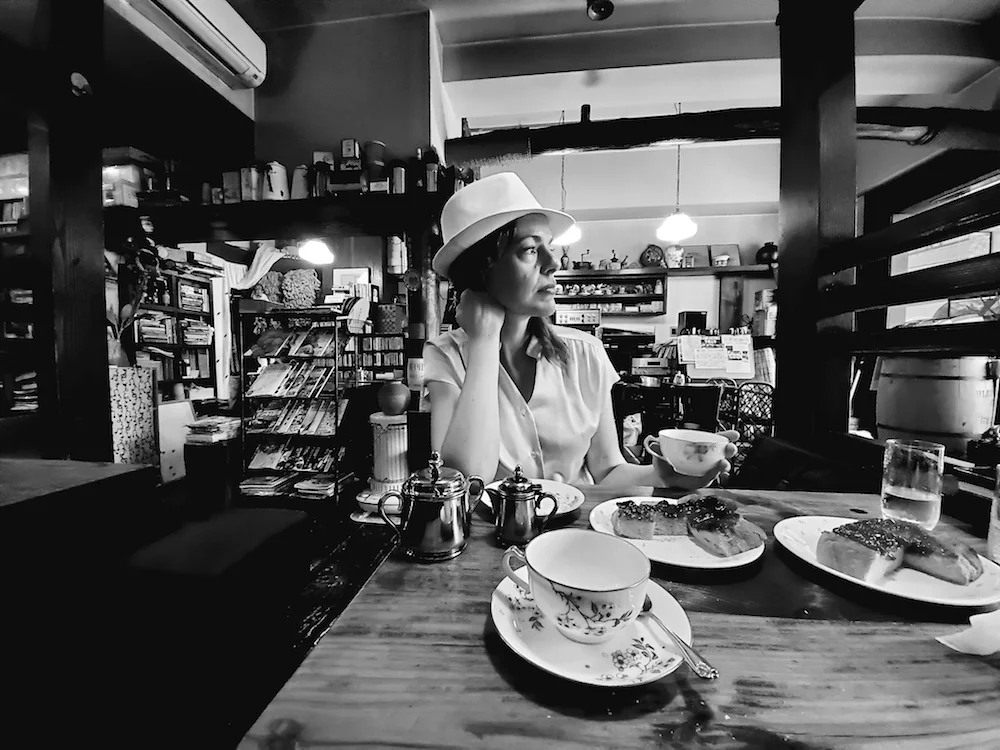 Selena at the Takauchi Coffee Shop in Osaka.