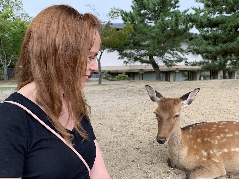 Selena and “Bambi” share a moment in Nara.