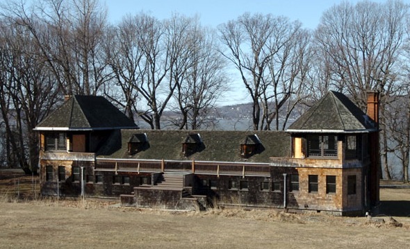 The late 19th century recreation pavilion featuring on the earliest private bowling alleys in America. The building entertained convolescing troops during WW2. Photo taken during renovations.