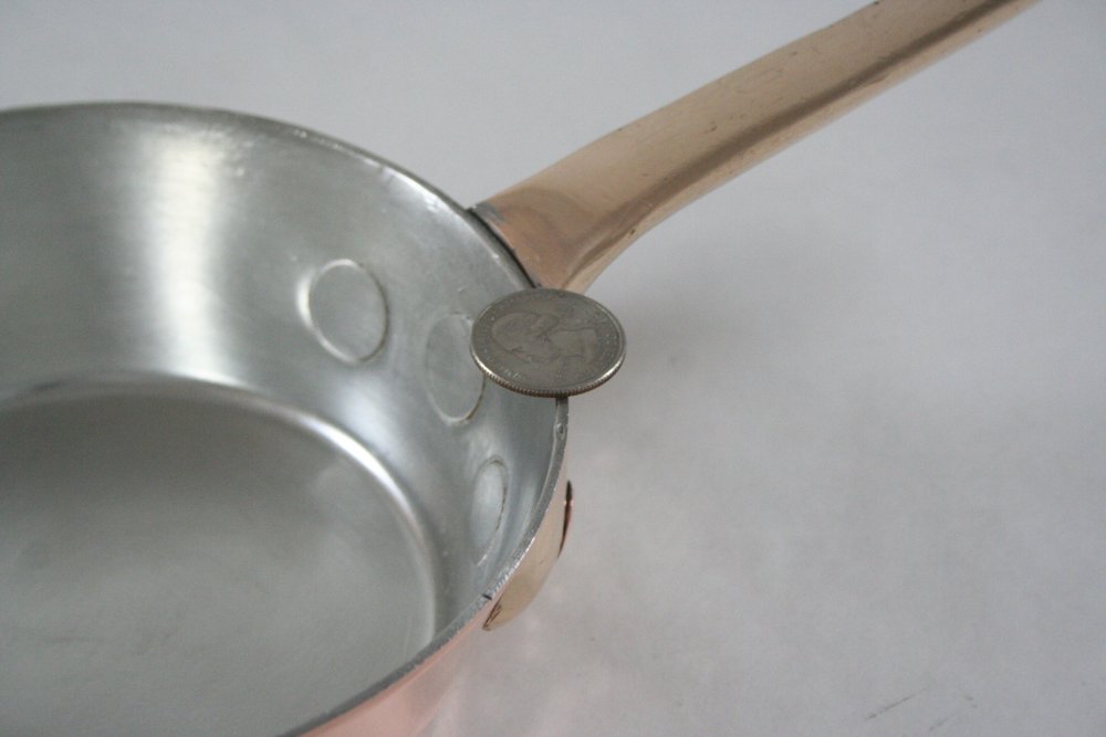 A Nice Vintage French Small Copper Saute Pan / Frying Pan Tin