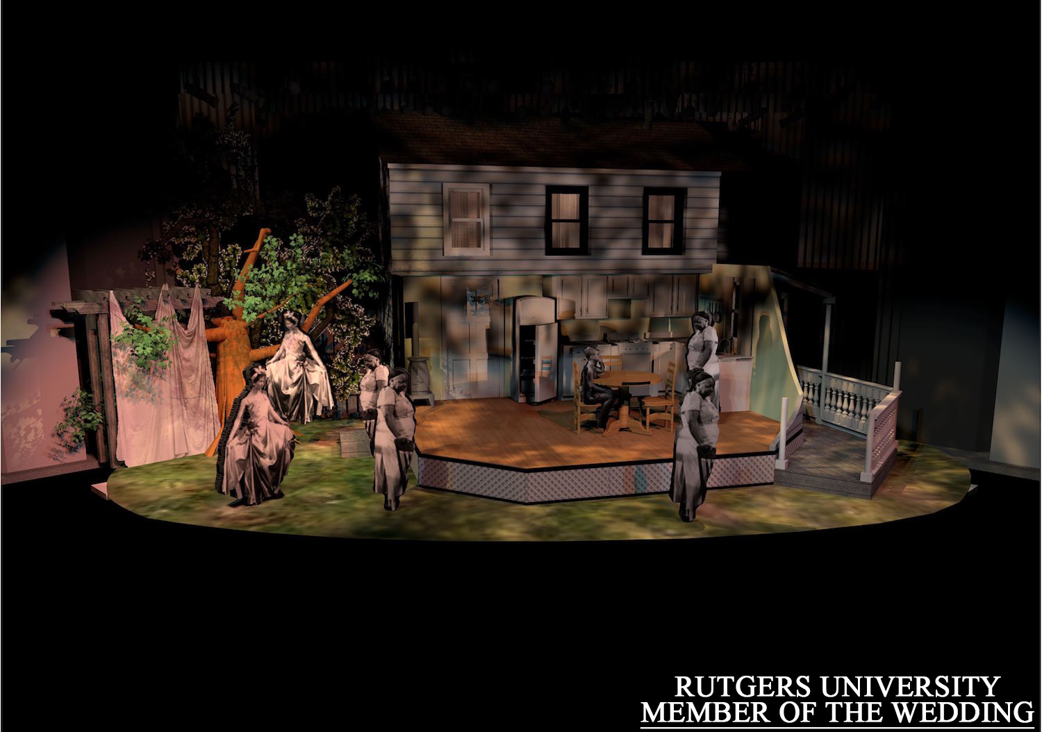 "Member of the Wedding" at Rutgers- Camden. Along with character cut outs from the movie, I started softening my template symbols to get a more accurate look. The rep plot used was limited to mostly front of house, but it allowed me to s
