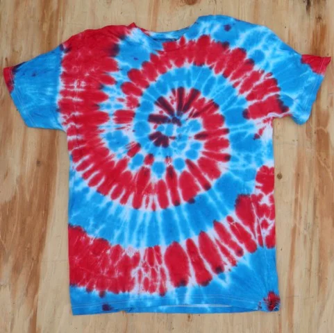 red blue tie dye shirts