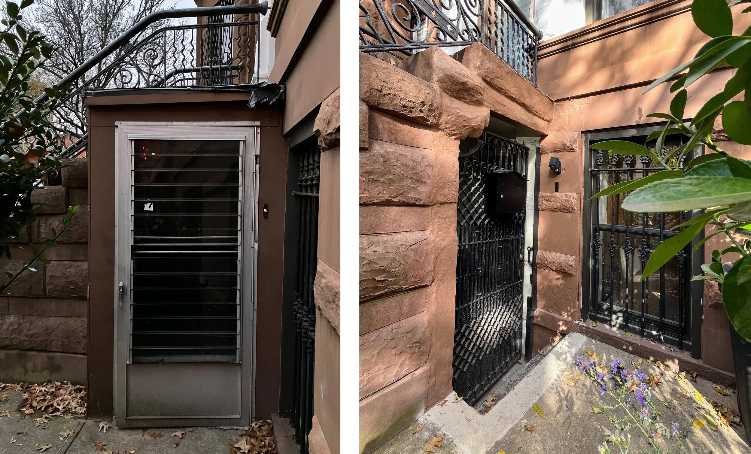 Before & After: We removed an obsolete storm door and makeshift structure around it to bring the original iron gate to light.