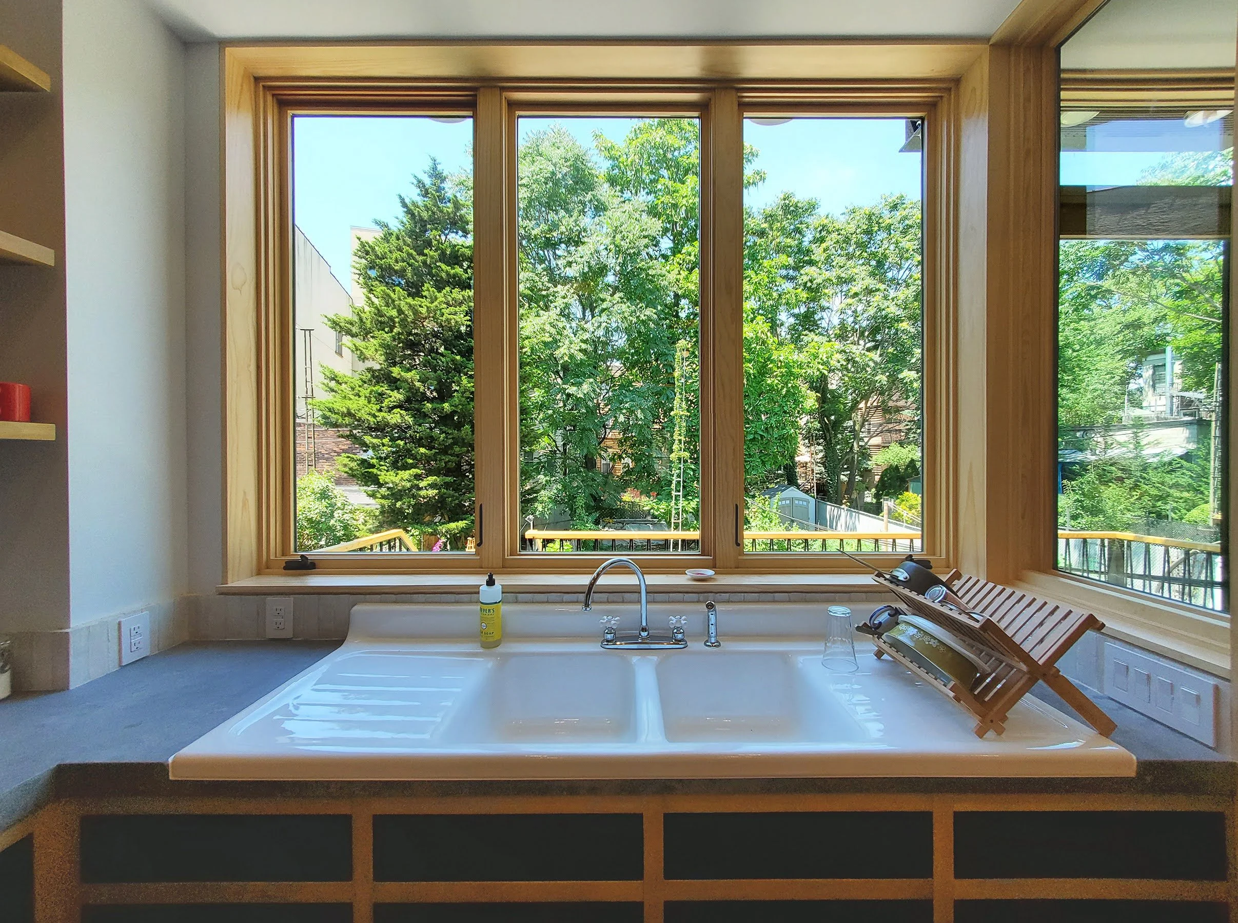 The original kitchen sink was reglazed and reused