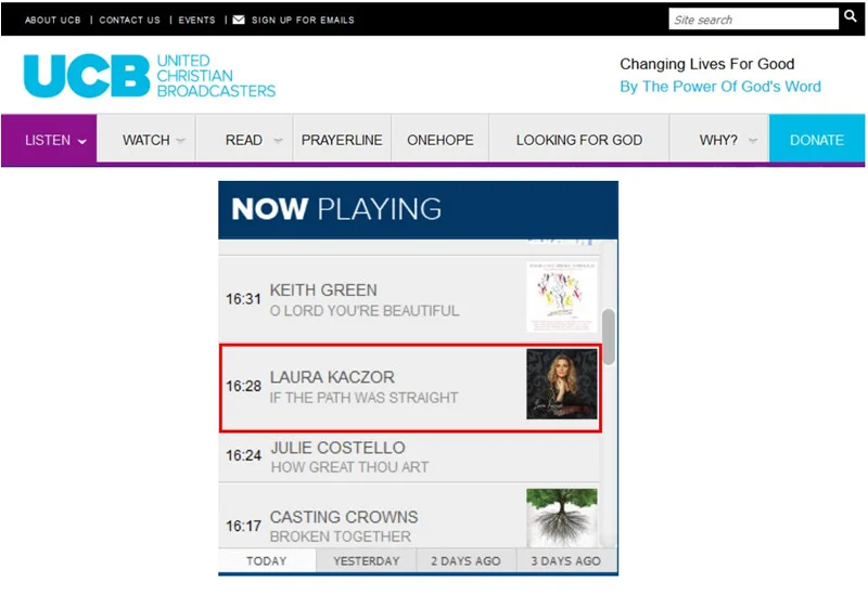The impact of the new single from Laura Kaczor and her critically acclaimed new release Restore Me is now being being felt internationally! The UK's United Christian Broadcasters (UCB) has now added "If the Path Was Straight"! This is a significant add because UCB is the largest Christian media company in England!! 