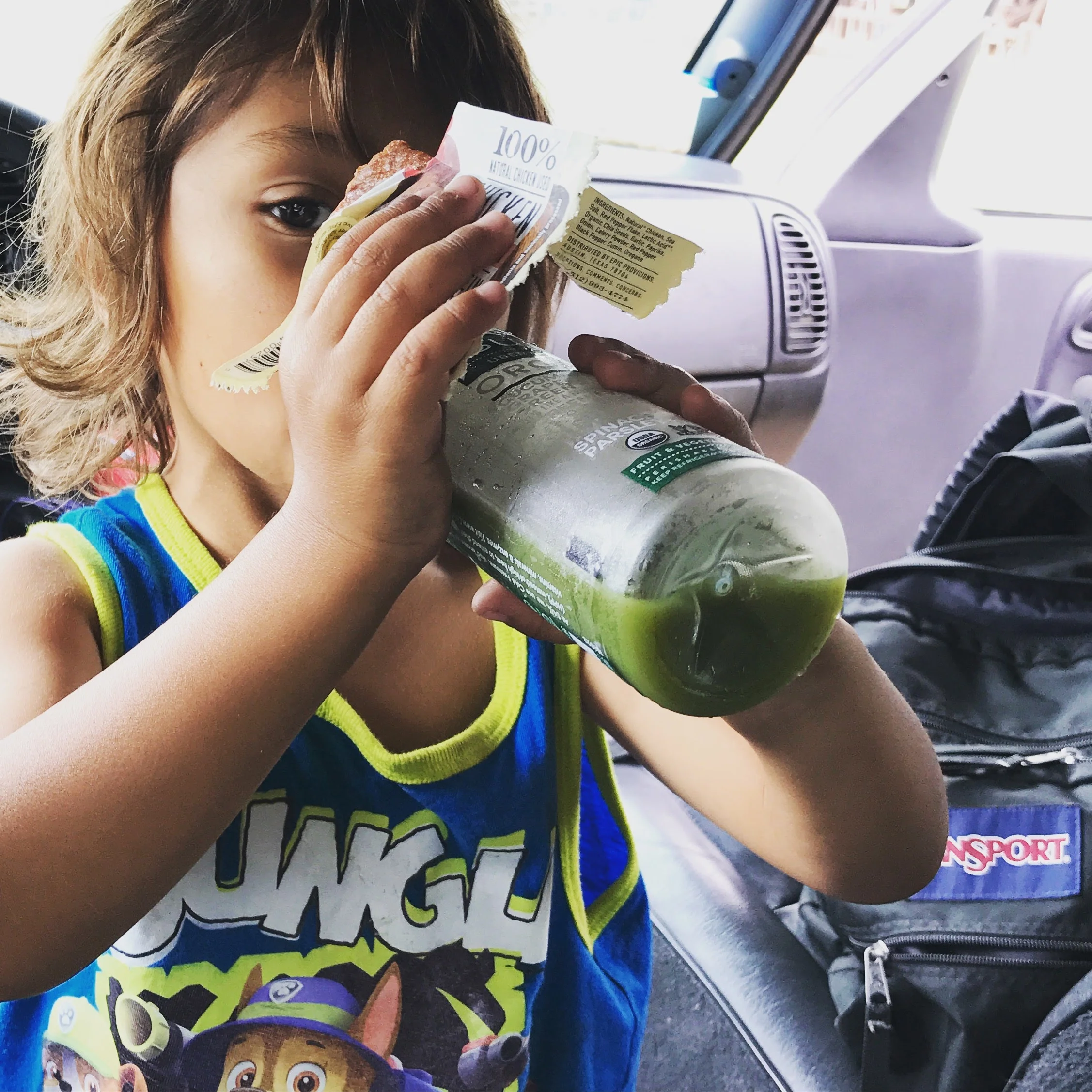Epic Bars and Suja green juice help keep Bishop healthy and nourished on the road