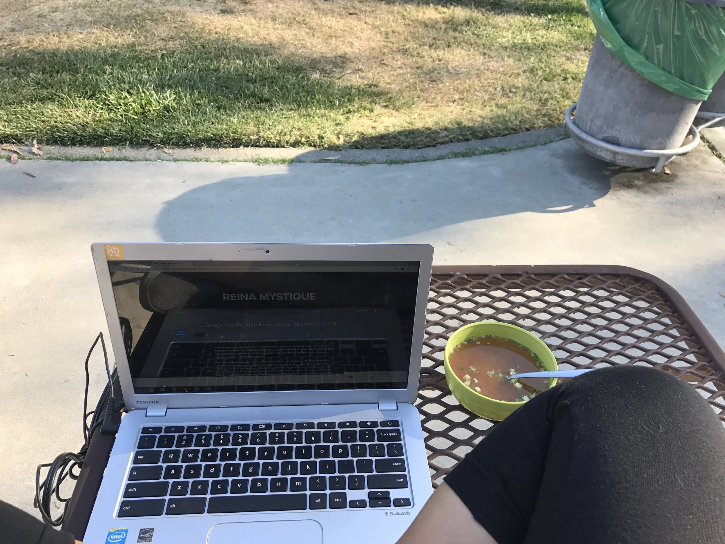 (connected to YMCA wifi at a park. Also enjoying miso soup cooked van life style)