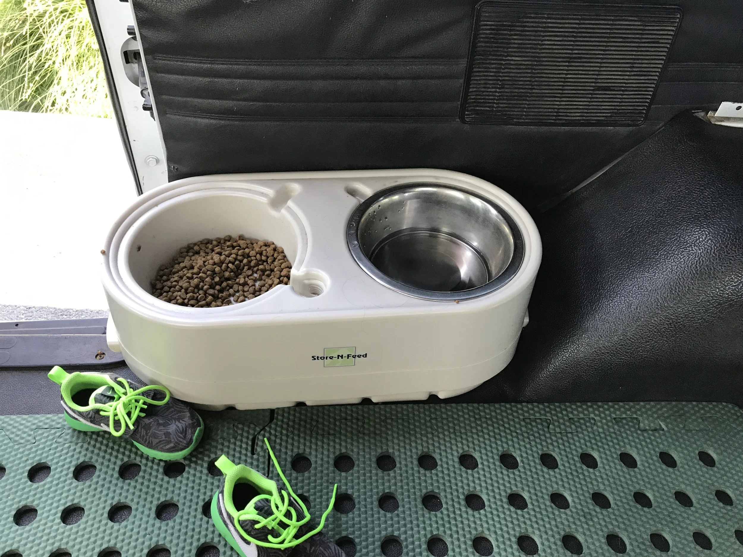 The dog bowl. Besides a brush. some Frontline, and poop bags, this is all she travels with.