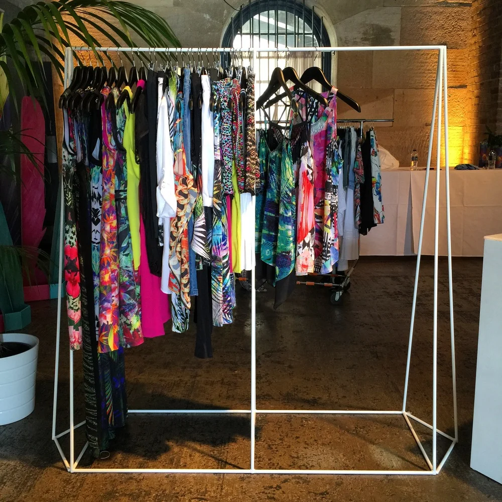 Geometric clothing rack powder coated steel