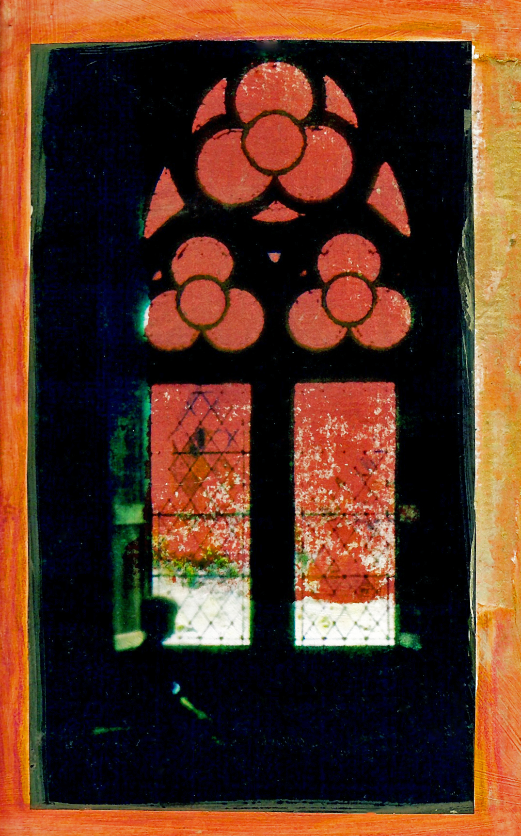 Carcassone Window., Transparency and aqua oil crayon.jpg