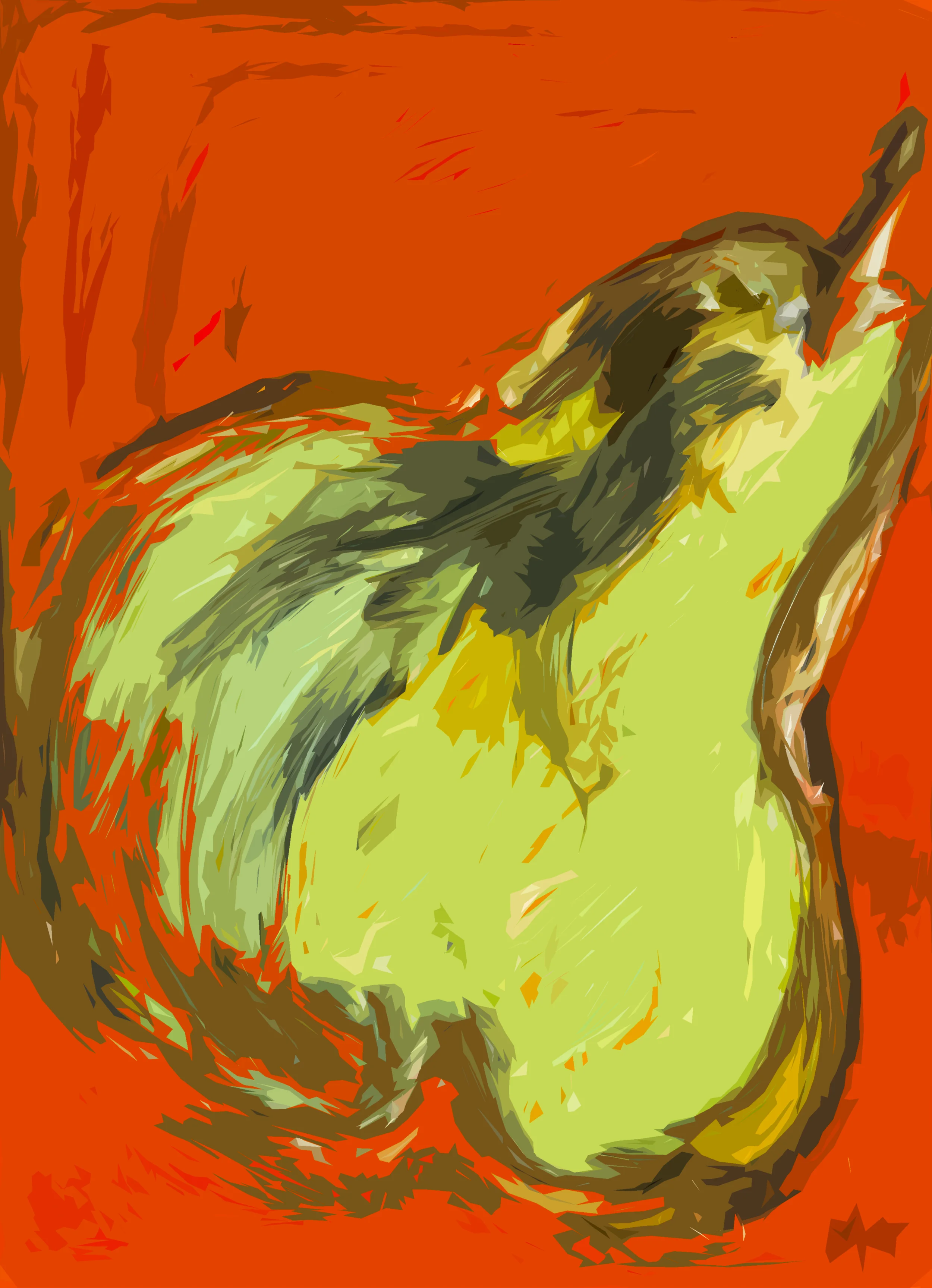 Indian Green Pear on Red Oxide Digital Art from Original Paiting 