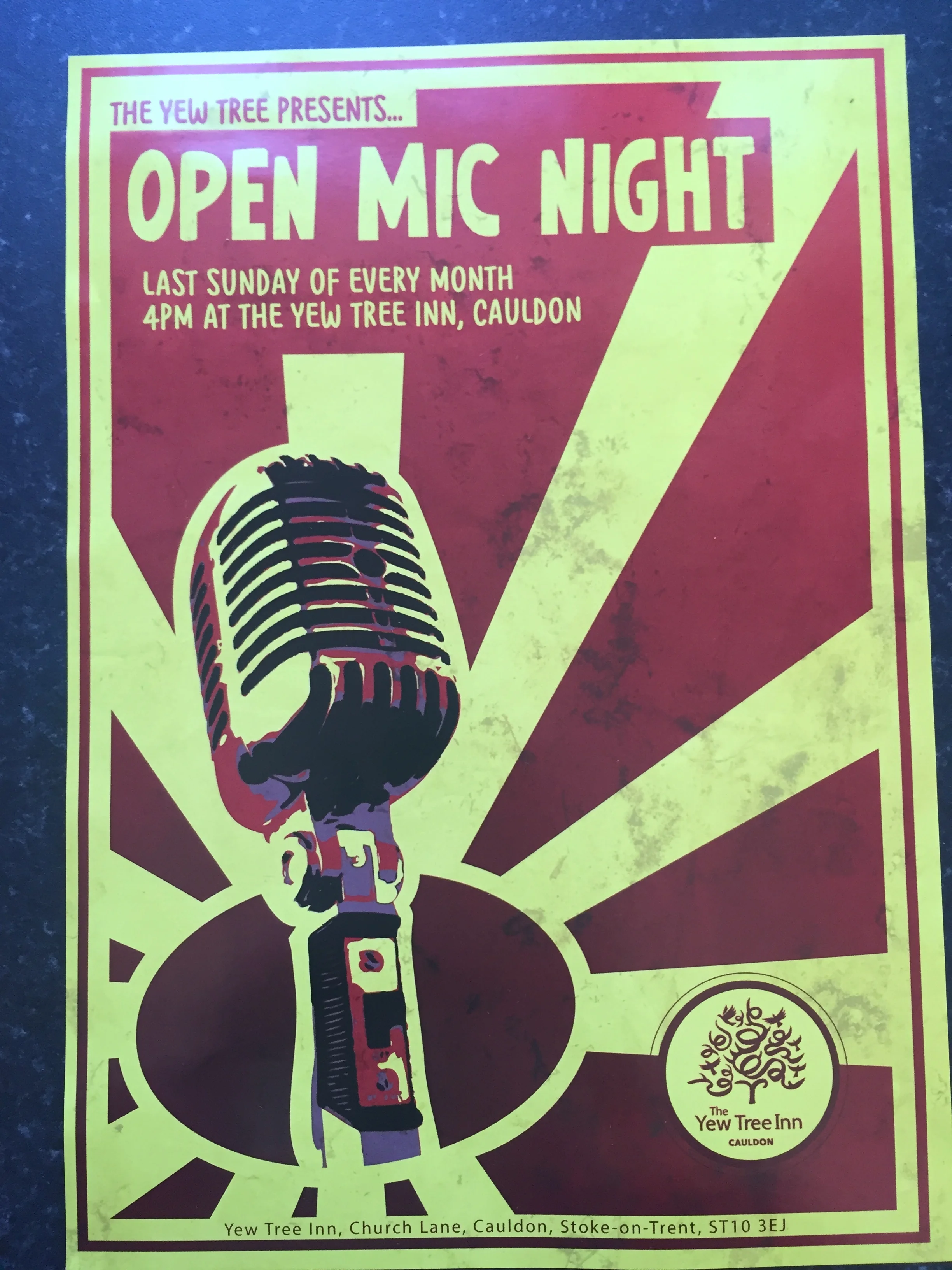 YEW TREE: Open Mic Last Sunday of Every Month at our Local!
