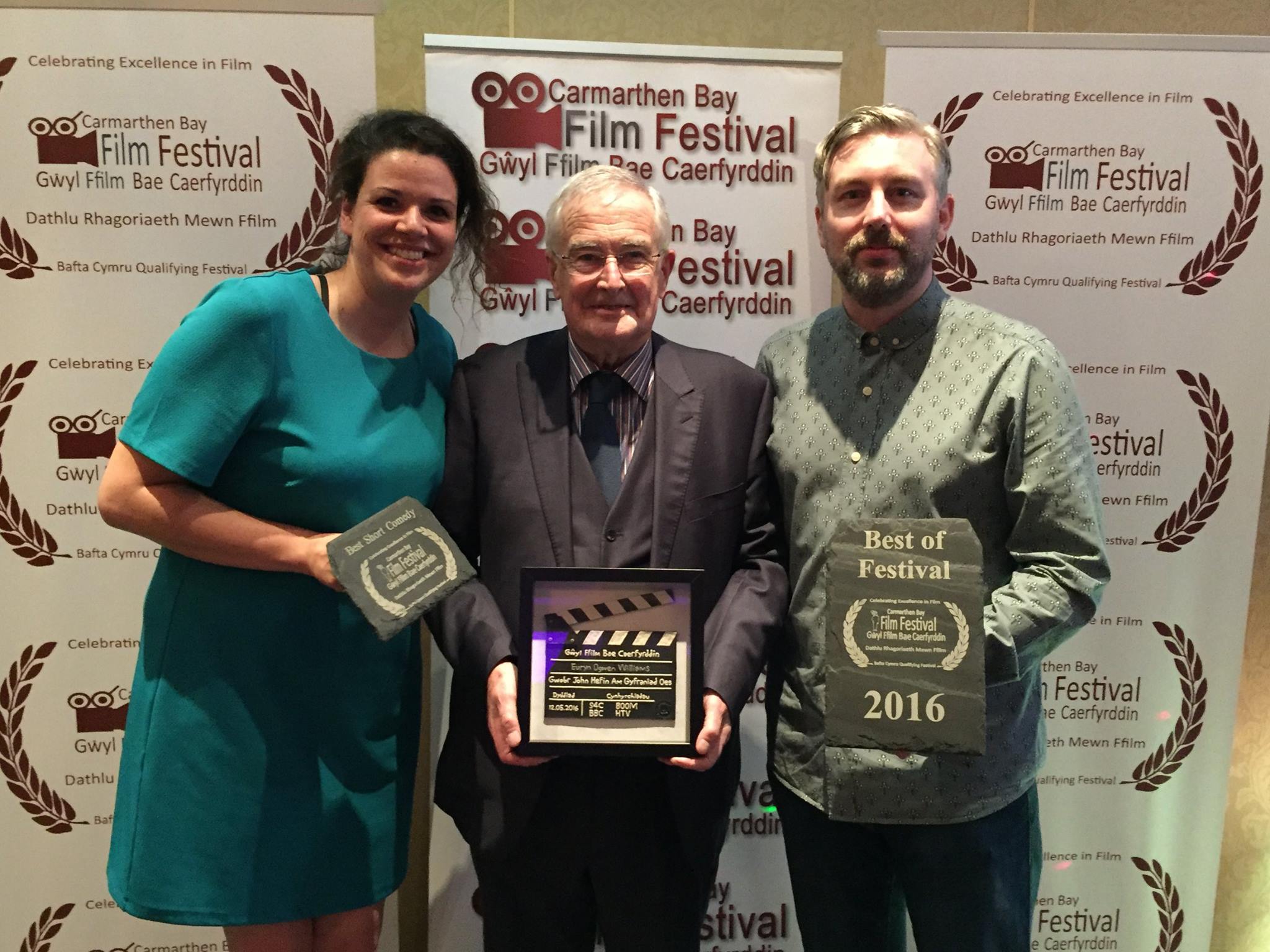 Natalie Malla and M J McMahhon with Welsh broadcasting legend Euryn Ogwen Williams