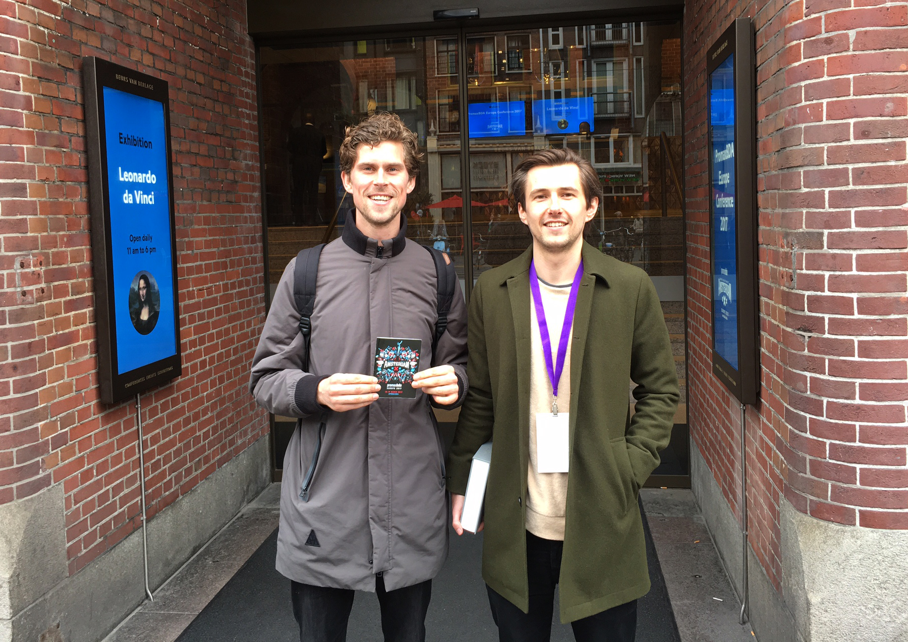 Lee with Boudewijn from Voicebooking.com outside Beurs Van Berlage