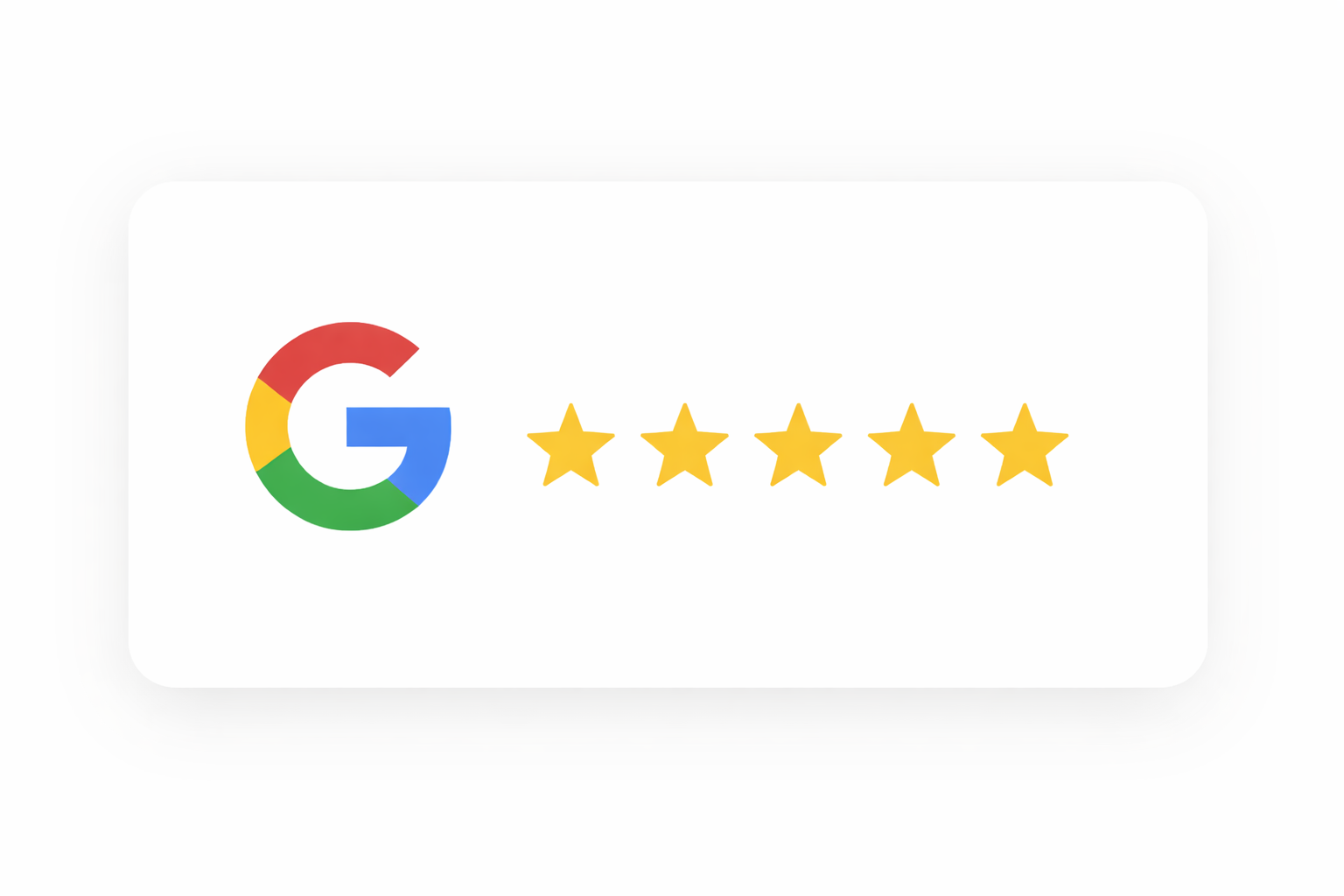 Google Logo neben fünf goldenen Sternen, die eine Bewertung repräsentieren.