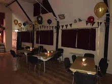 The hall decorated ready for a party