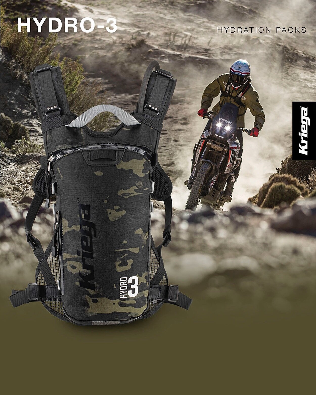 Introducing the MultiCam Black HYDRO 3-hydration pack. 
Kriega's first foray into patterned designs, MultiCam Black is the urban camouflage with a cult following. 
Also available in #multicamblack are:  TRAIL 18 ADV Backpack
TRAIL 9 ADV Backpack
20- 