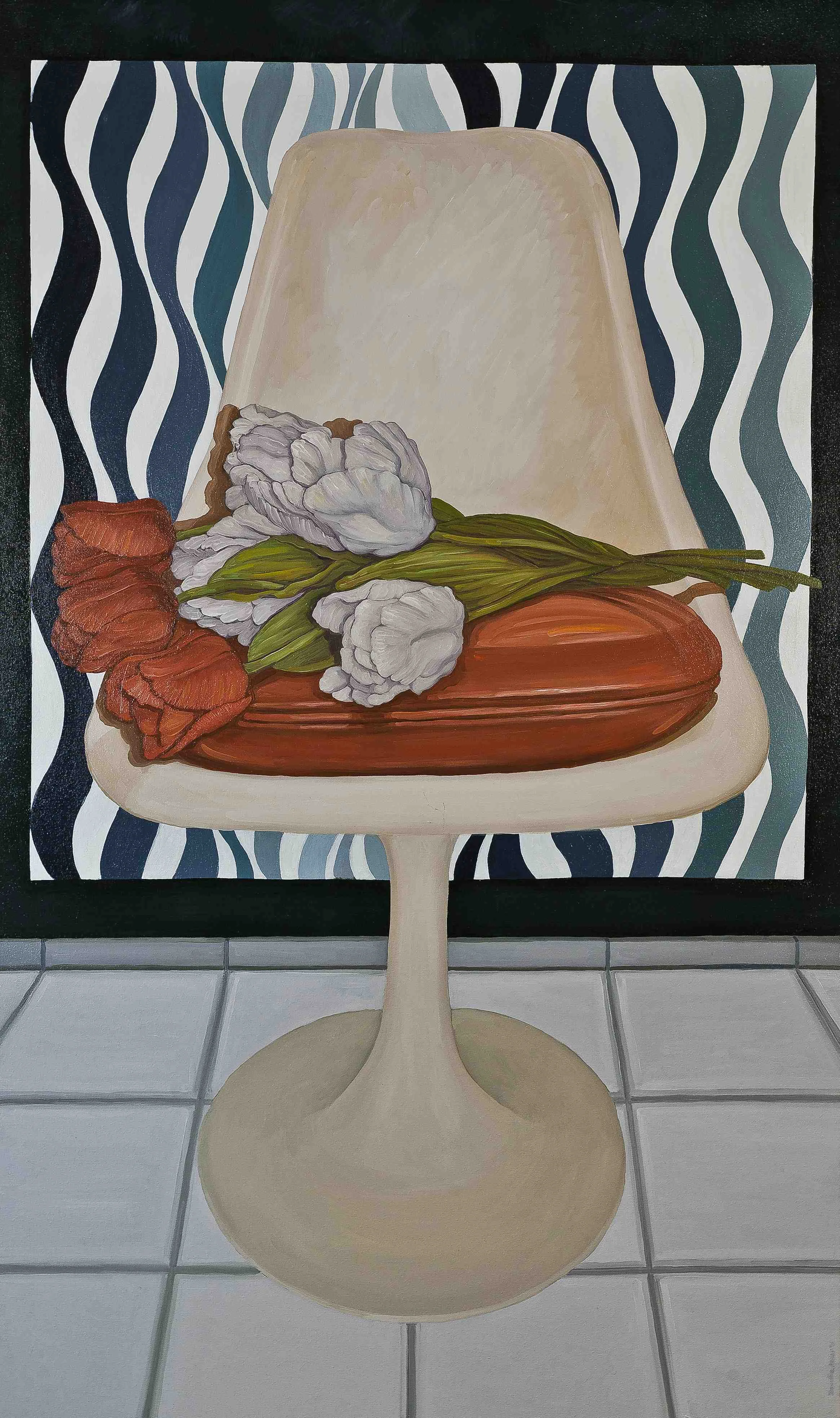 Portrait of Chair with Tulips and Bridget Riley's (1962)"